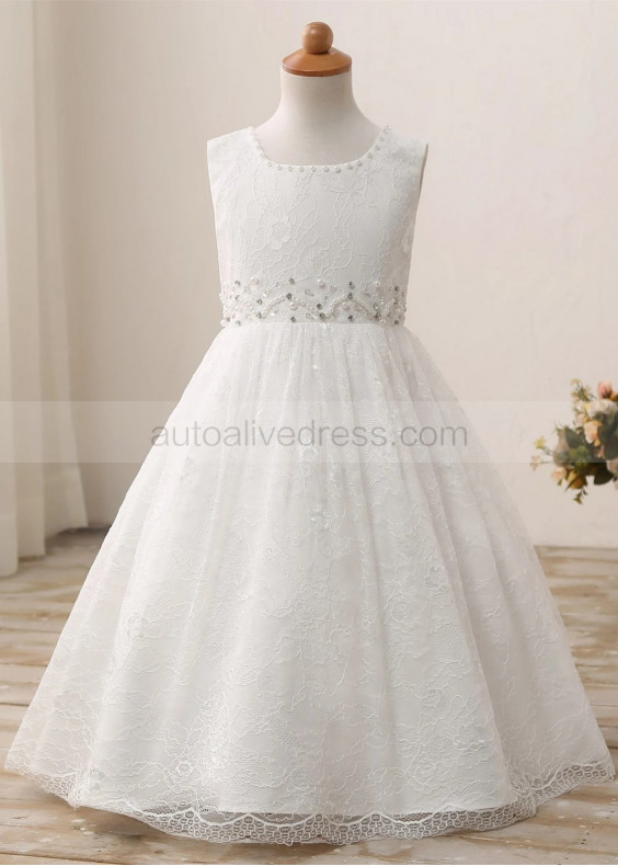 Ivory Lace Beaded Wedding Flower Girl Dress